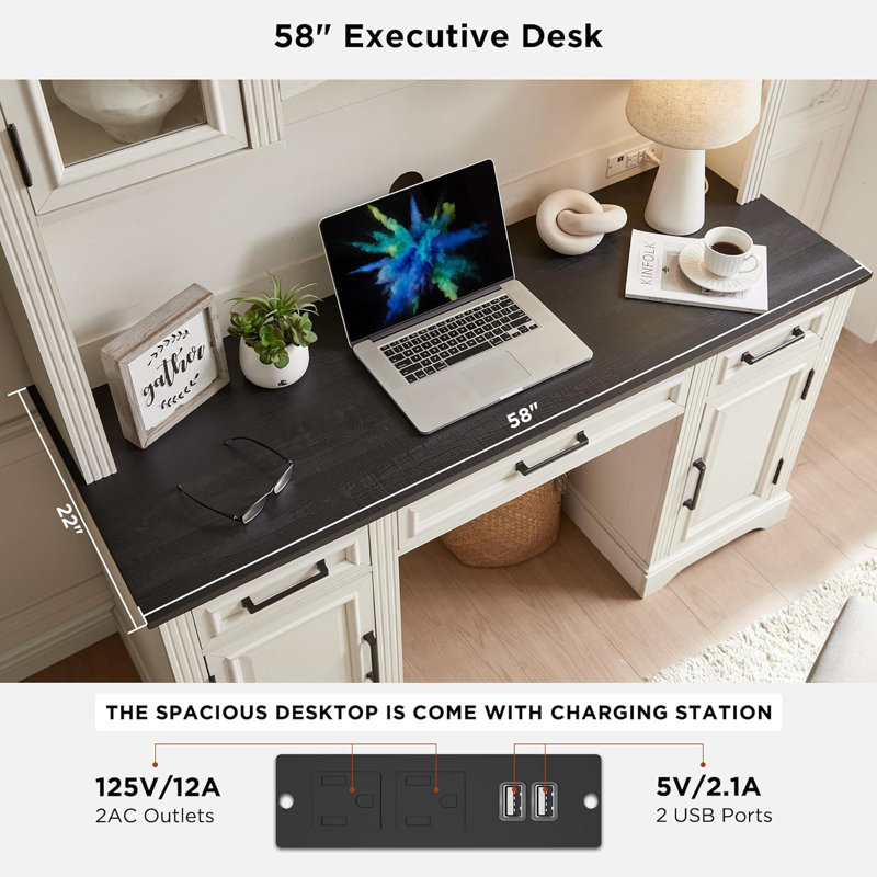 Eiyanna 76" High Computer Desk Bar Cabinet with Hutch, White