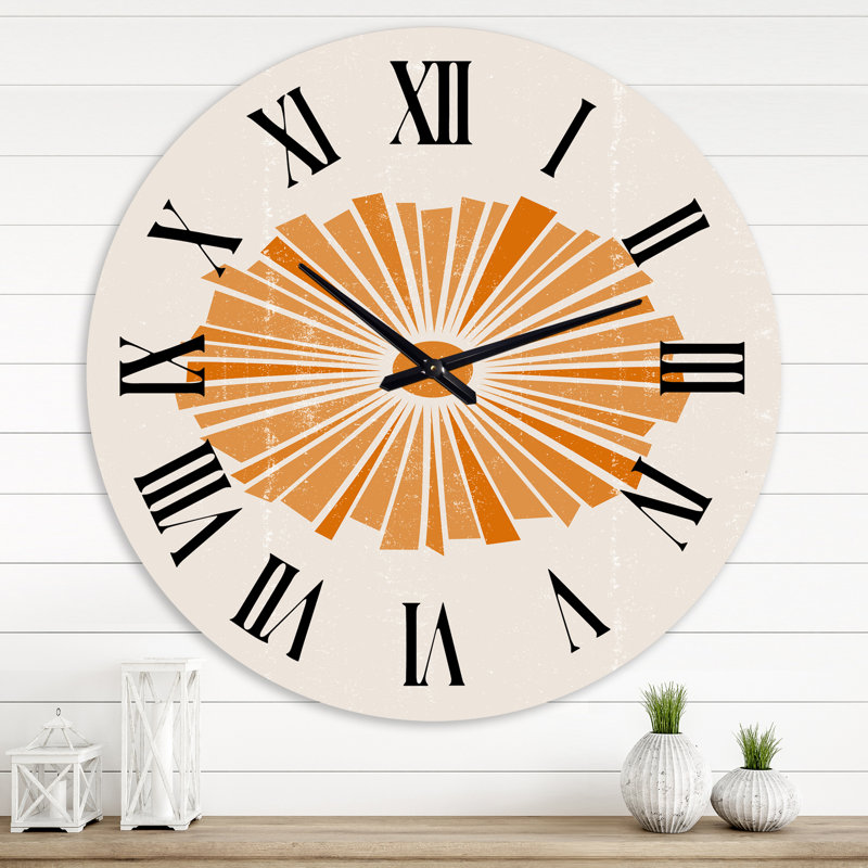 Minimal Orange Radiant Sun I - horloge murale moderne, Surdimensionné
