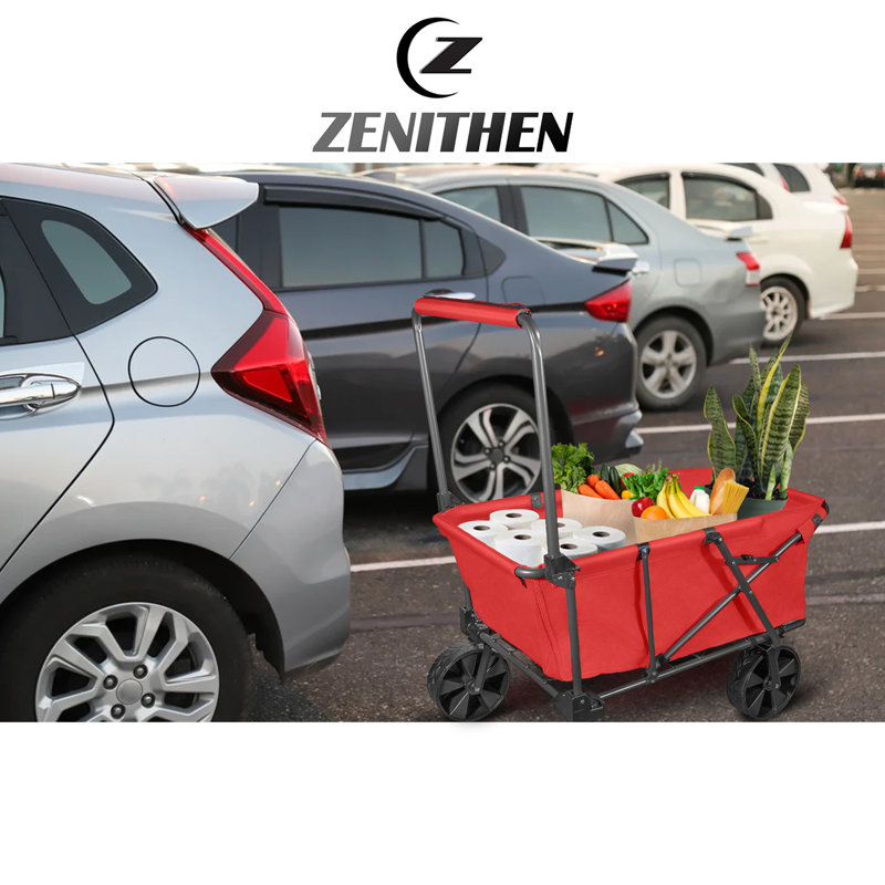 Zenithen Steel Large Folding Sports Camping Utility Yard Cart Portable Wagon With X-Large All Terrain Wheels, Red
