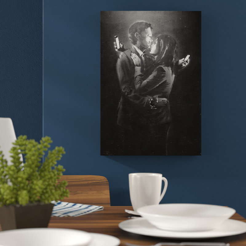 Mobile Lovers Black and White Wall Graffiti - Wrapped Canvas, 50cm H x 35cm W