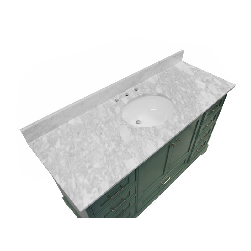 Ensemble de meuble-lavabo simple 60 po Larosa, Vert sauge, Marbre de Carrare