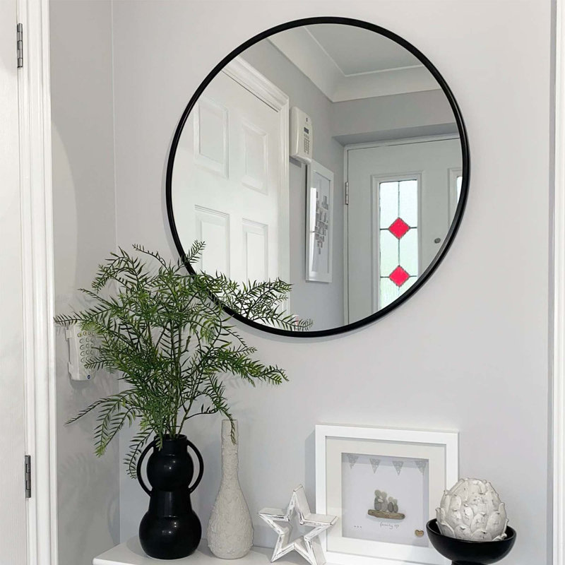 Miroir de salle de bain en métal, 20,12 po x 20,12 po, Noir, Rond