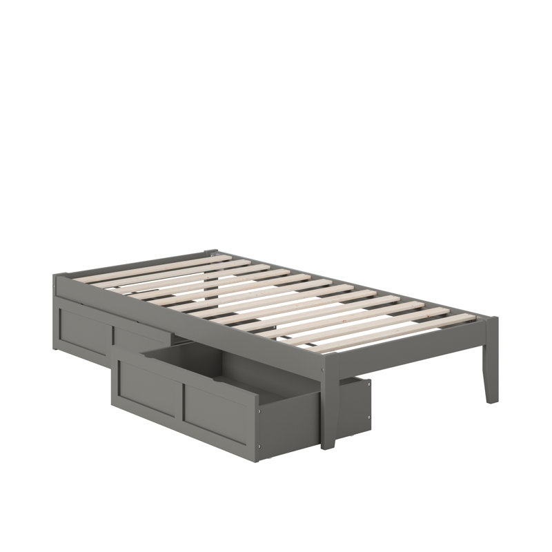 Lit plateforme avec rangement Aayanna, Gris, Simple