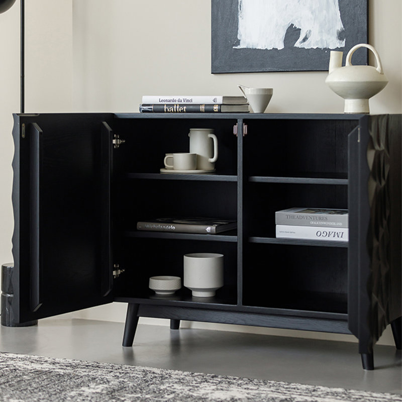 Matte Black Oak Cabinet with Grooved Handles