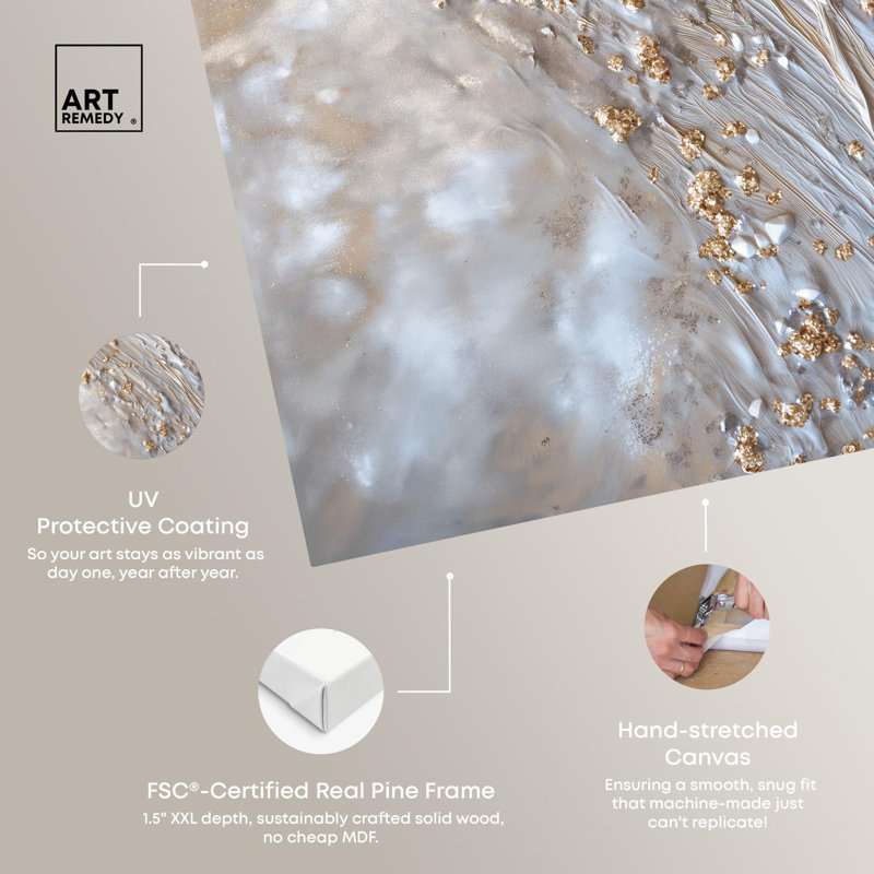 Elegant Gold and Silver Abstract Canvas Art, 30" x 45"