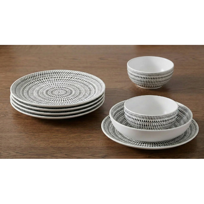 Waterside 16pc Pad Print Stoneware Dinner Set, White