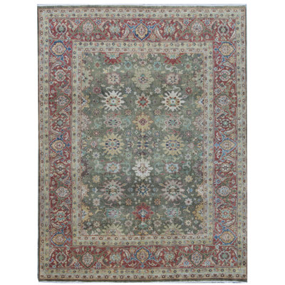 Wool Oriental Area Rug in Green/Rust