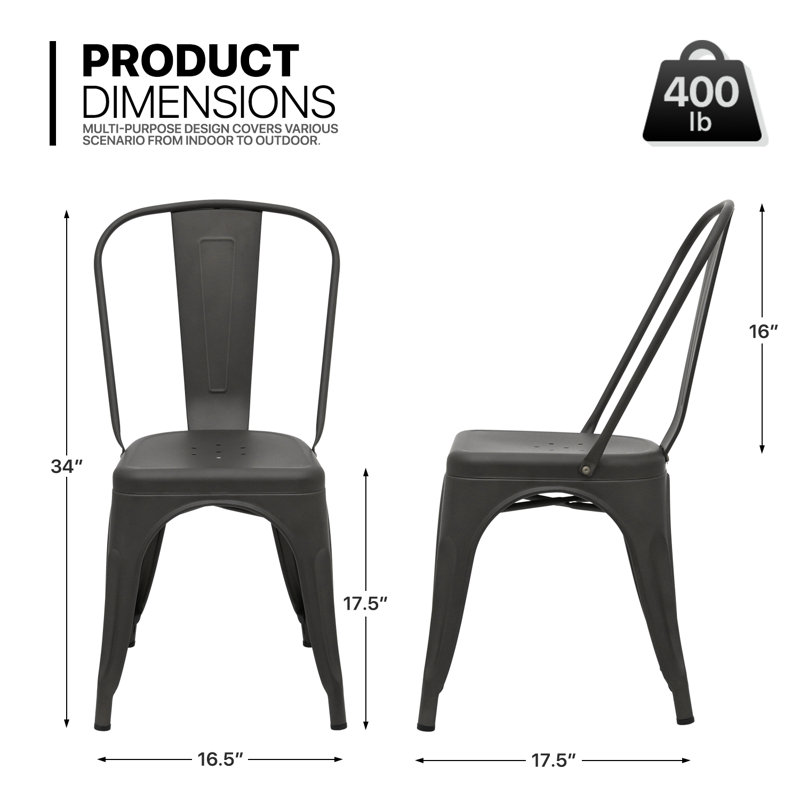 Metal Dining Chairs, Stackable Side Chairs Bar Chairs with High Backrest for Indoor Outdoor Bistro, Gunmetal