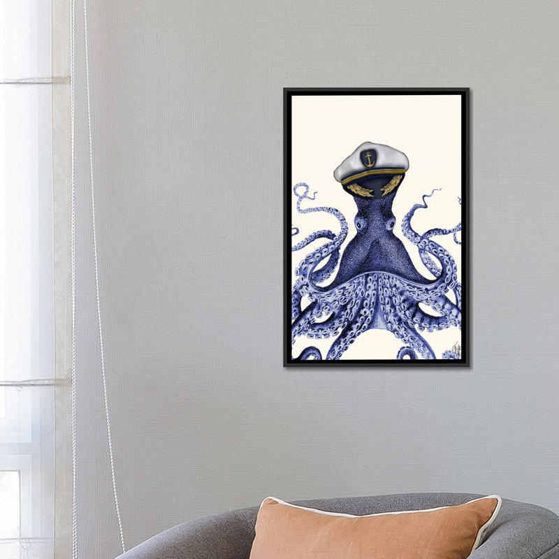 « capitaine octopus », impression sur toile tendue, H 26 po x l 18 po x P 1,5 po, Toile avec cadre noir, Pas de tapis