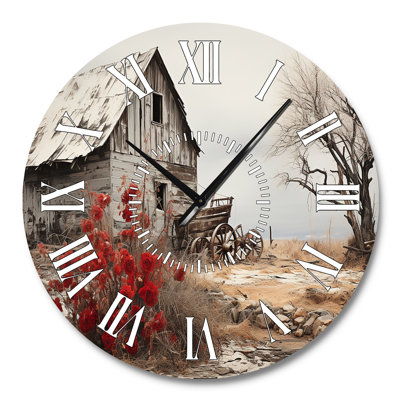 Red Farmhouse Rustic Elegance I - Farm White Face Wall Clock
