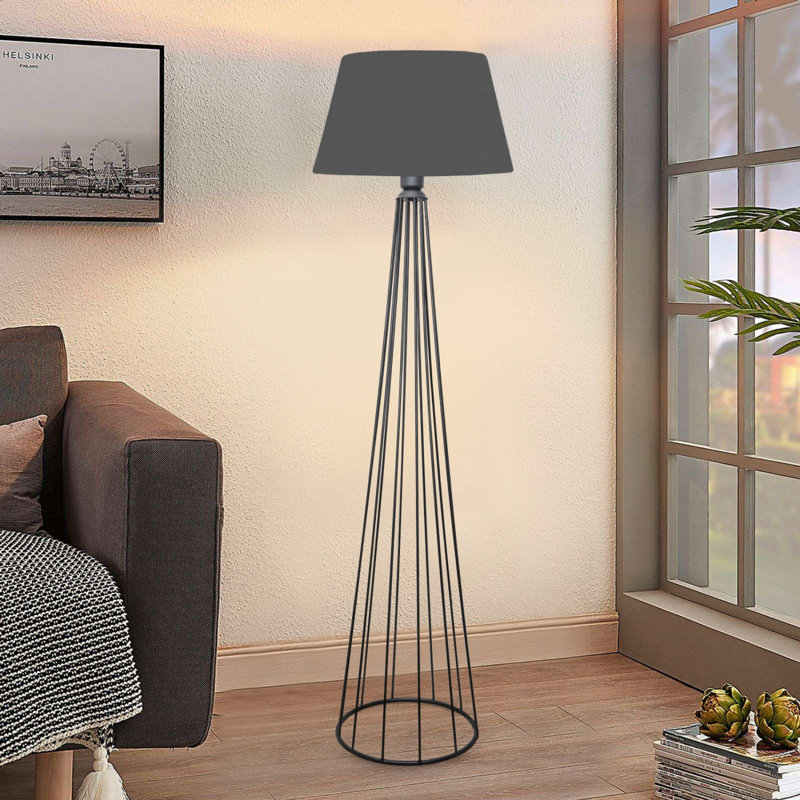 Lampe sur pied moderne anthracite 100% métal, hauteur de 61,0 pouces | Douille E27, 40 W maximum | Conception élégante de couleur unie, parfaite pour le salon et la chambre à coucher | Capuchon en tissu élégant, solution d'éclairage durable et contemporaine