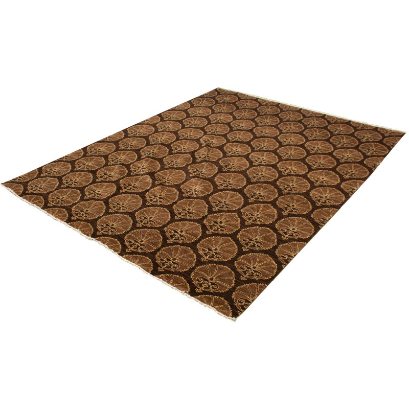 Tapis brun foncé en laine noué à la main de conception unique 18 pi 9 po x 11 pi 9 po Nouvel Âge