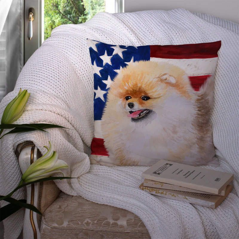 Coussin décoratif intérieur/extérieur 2 patriotiques yorkshire terrier, Loulou de Poméranie 1, 14 po x 14 po