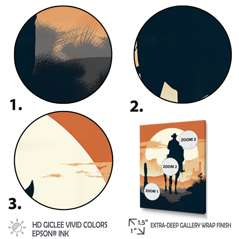 Minimaliste Cowboy III sur toile, Cadre d'angle fermé noir, H 20 po x l 12 po x P 1 po