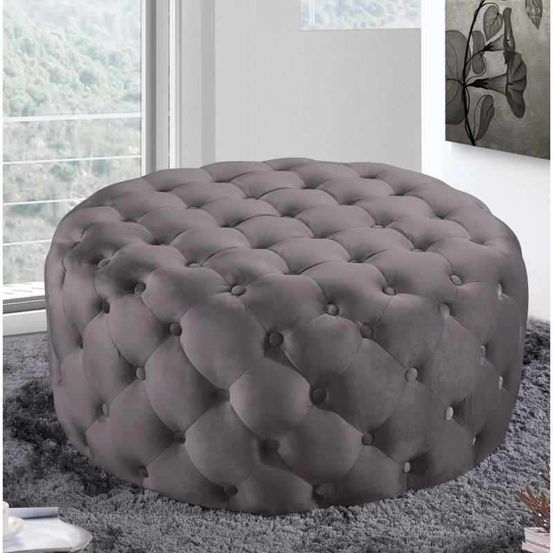 Repose-pieds rond 36 po Plattsburgh, Velours gris