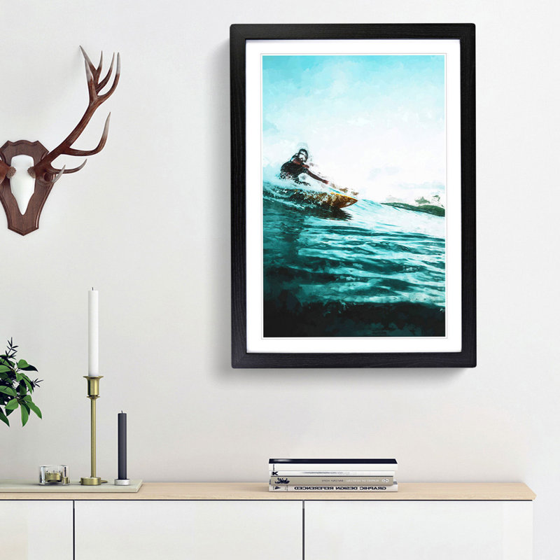 Surfing in Indonesia in Abstract - Framed Print, 36cm H x 27cm W x 2cm D, Black Framed