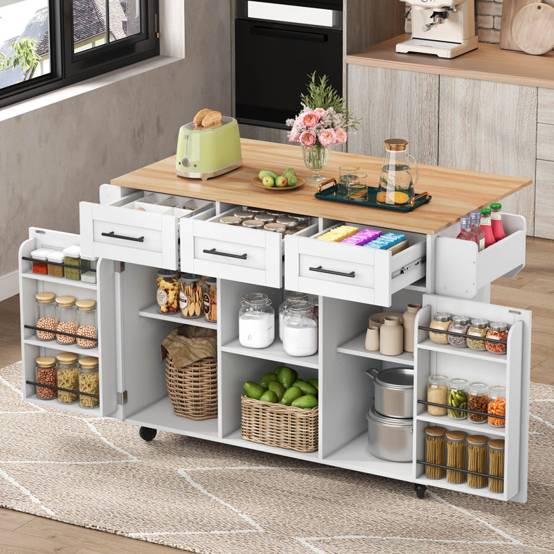 Wood Kitchen Island, White