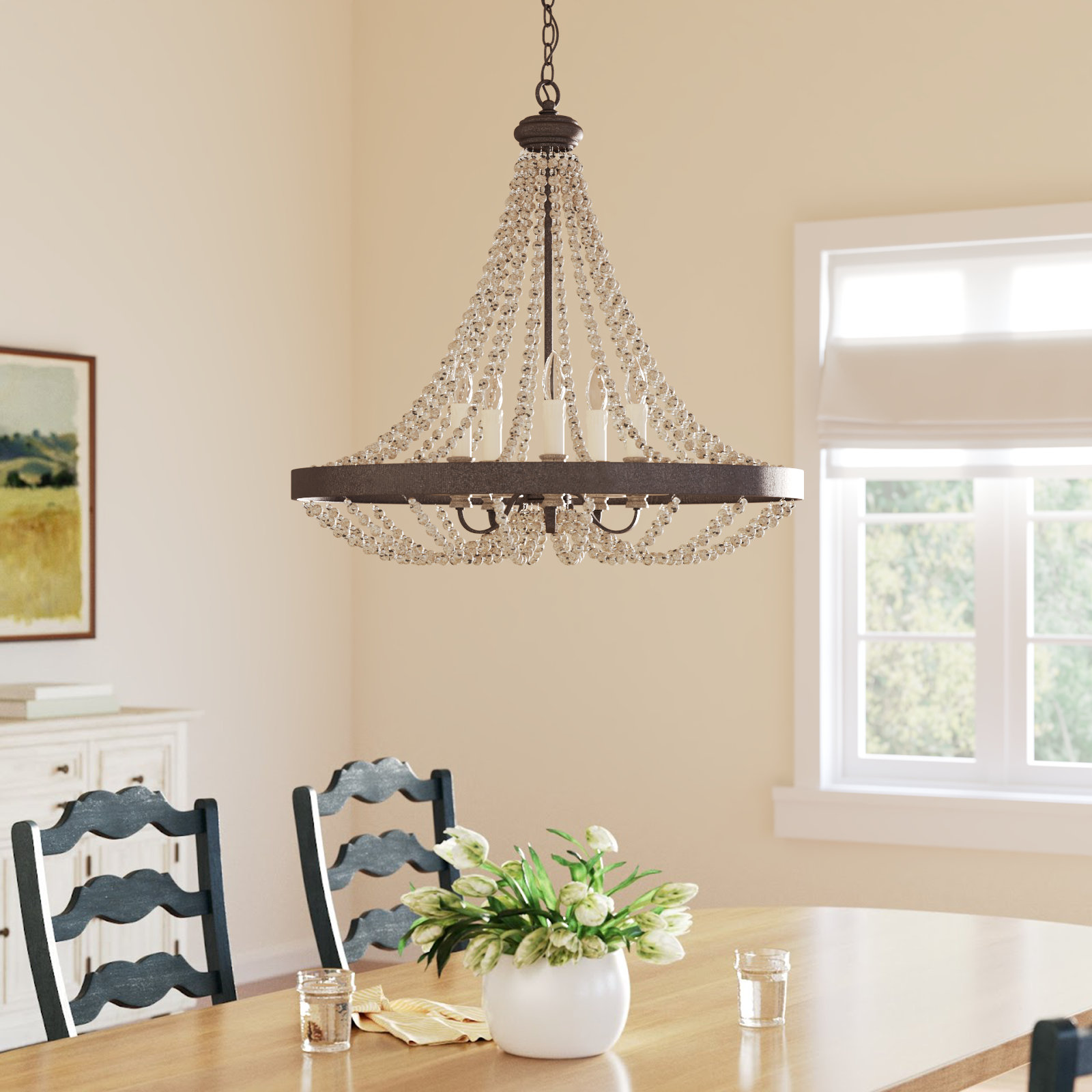 Birch Lane™ Viv 5-Light Wood Beaded and Crystal Empire Chandelier 