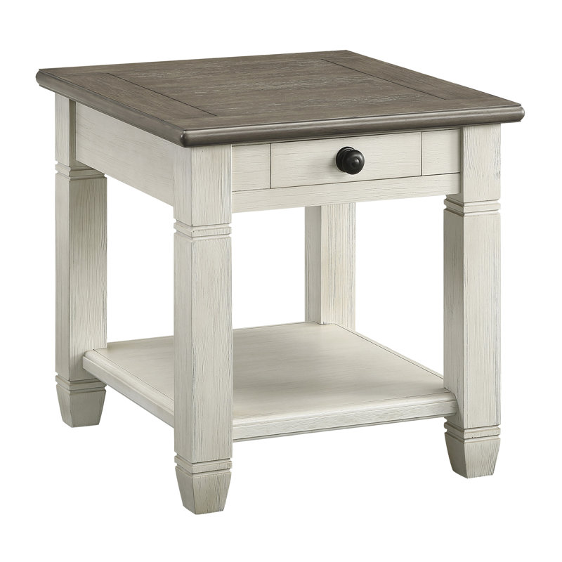 Table de bout 1Pc avec tiroir et tablette en brun antique blanc pour l'organisation du salon