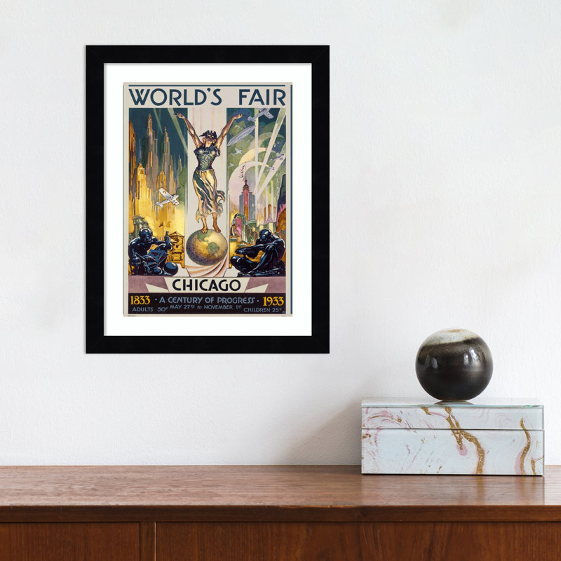 «Jaelanie Worlds Fair 1933» par Glen C. Sheffer, Papier avec cadre noir, H 43 po x l 34 po