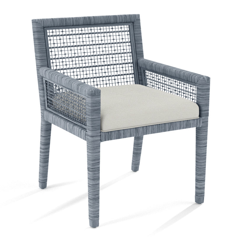 Pine Isle Arm Chair, White/Blue Stripe; 0219-61, Sea Mist