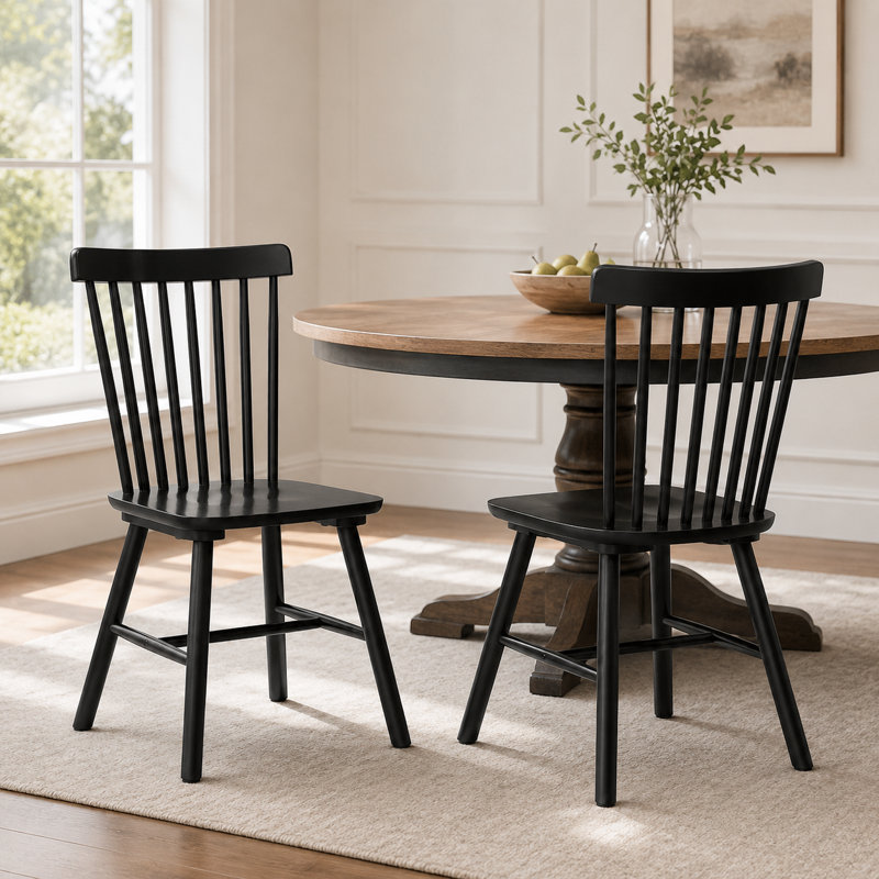Solid Wood Windsor Dining Chairs, Black