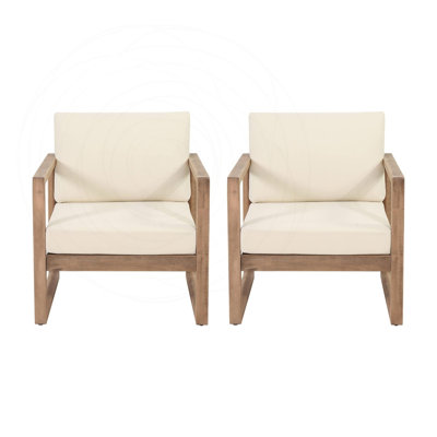 Outdoor Acacia Wood Patio Club Chair with Waterproof Cushions