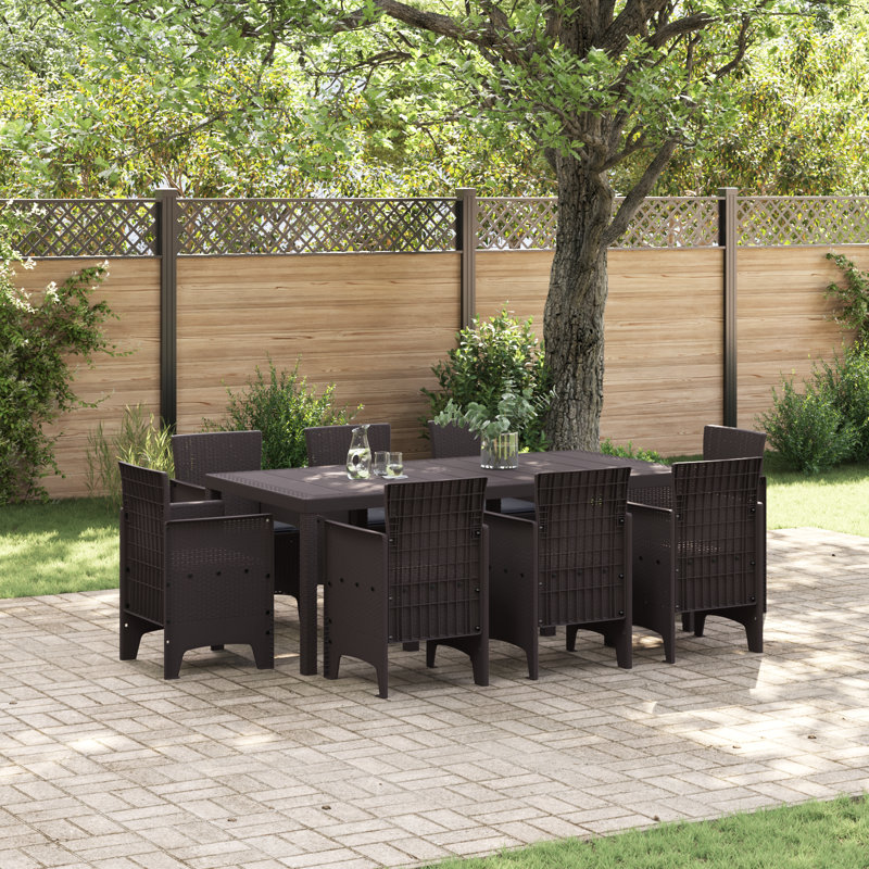 Garden Dining Set 9 Pcs Poly Rattan, Light Grey