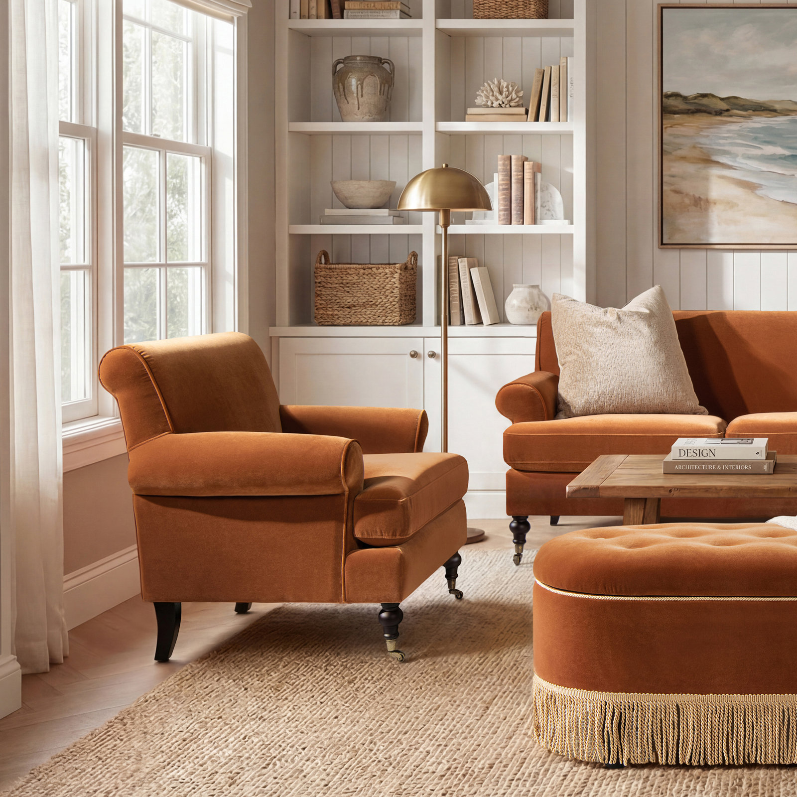 Wade Logan® Harbor Linen Armchair, Burnt Orange Velvet