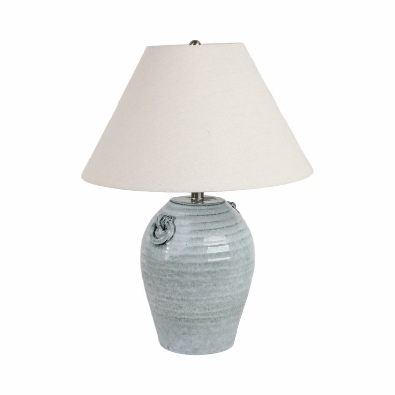 Red Barrel Studio® 24" Ceramic Jug Table Lamp, Blue With Tapered Shade