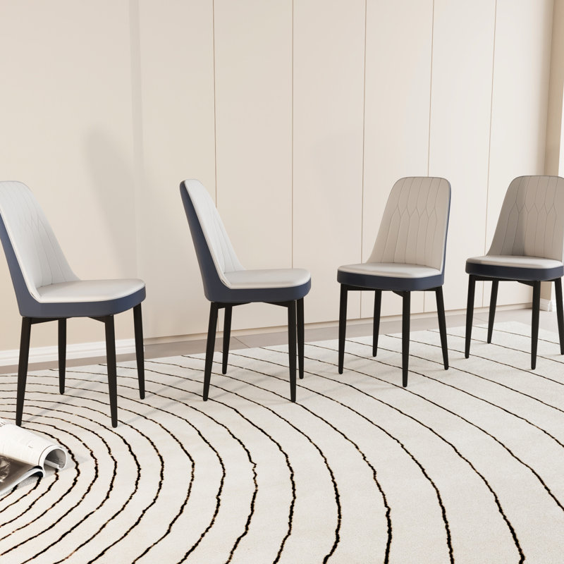 De 4 chaises de salle à manger de cuisine - Cuir d'unité centrale, conception ergonomique, solide assise en métal noir avec 4 coussins de dossier blancs, pieds