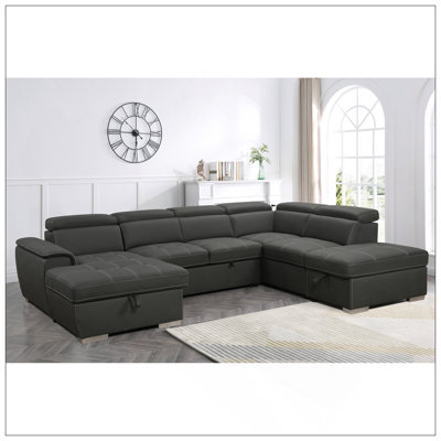 128"Sofa U Shaped Sectional Couch With Ottomans Reversible Modular Sofa 7 Seater Couch With Storage Seat,Living Room Furniture Sofa Sets With Adjustable Headrest