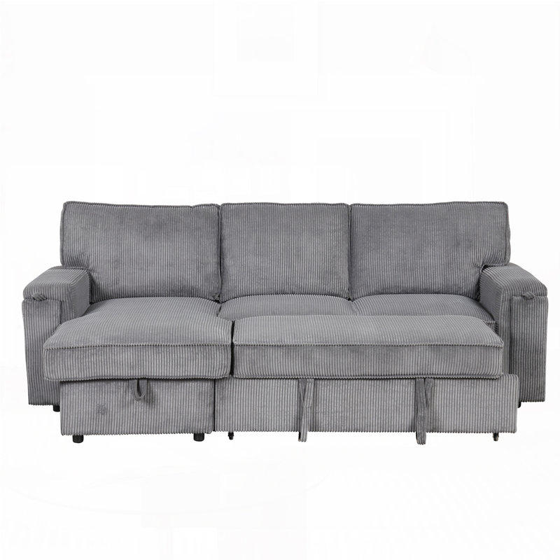 Upholstered Sectional, Gray Corduroy