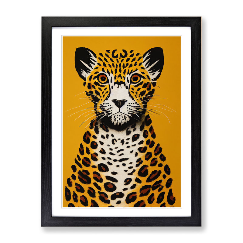 Leopard Minimalism - Wall Art, Black Framed, 46cm H x 34cm W x 2cm D, White