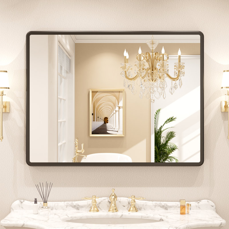 Miroir de salle de bain rectangulaire en aluminium avec verre trempé, 40 po x 30 po