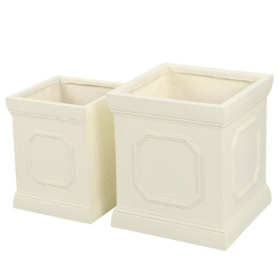 Set Of 2 Large Handmade Square Tall Plant Pots – Modern Mgo Planters With Drainage Hole For Indoor/Outdoor Garden Decoration (36/28Cm)