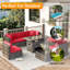 Ensemble de conversation pour patio en osier pour 6 personnes avec coussins, table basse et table de foyer d'extérieur 44 po Caradog-1370517067