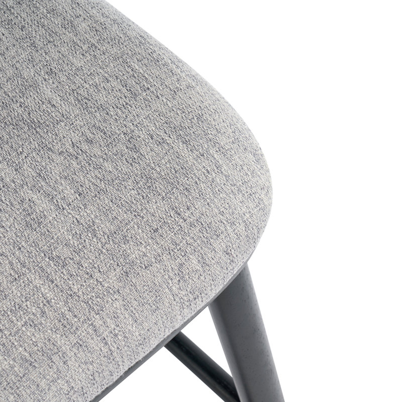 Tabouret de bar d'intérieur en bois Doria, finition noire avec revêtement gris, ensemble de 4