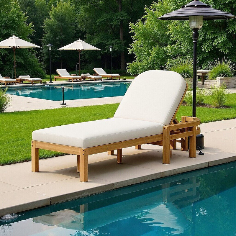 Chaise longue d'extérieur en bois d'acacia de qualité supérieure avec dossier réglable à 5 positions, Teck clair