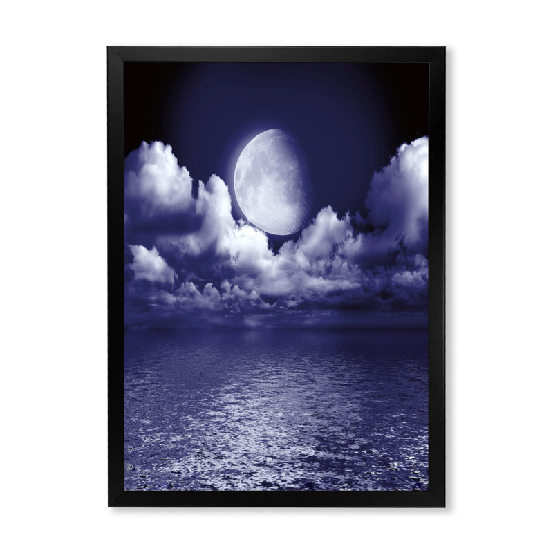 Pleine lune dans le ciel nocturne nuageux V - photographie sur toile, H 20 po x l 12 po x P 1po, Cadre photo noir