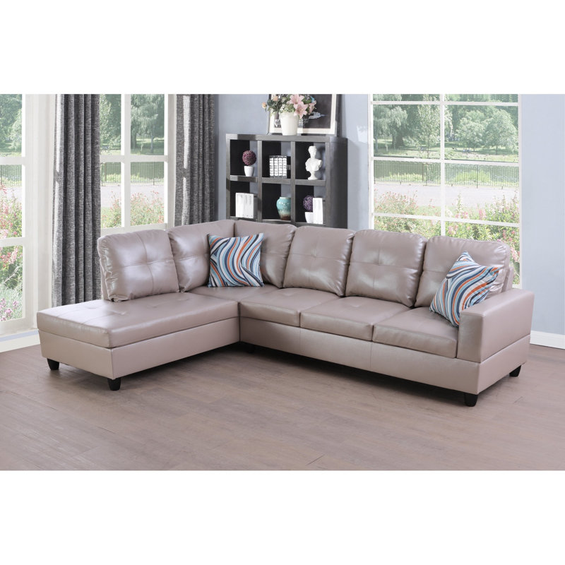 Bawan Faux Leather L-Shaped Sectional, Left Hand Facing, Cream Faux Leather