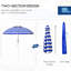 Parasol de plage inclinable et réglable, housse de protection 40+, 2 porte-gobelets et crochets, parasol portatif à rayures bleues et blanches, système à hauteur contrôlée, auvent, crochet ventilé