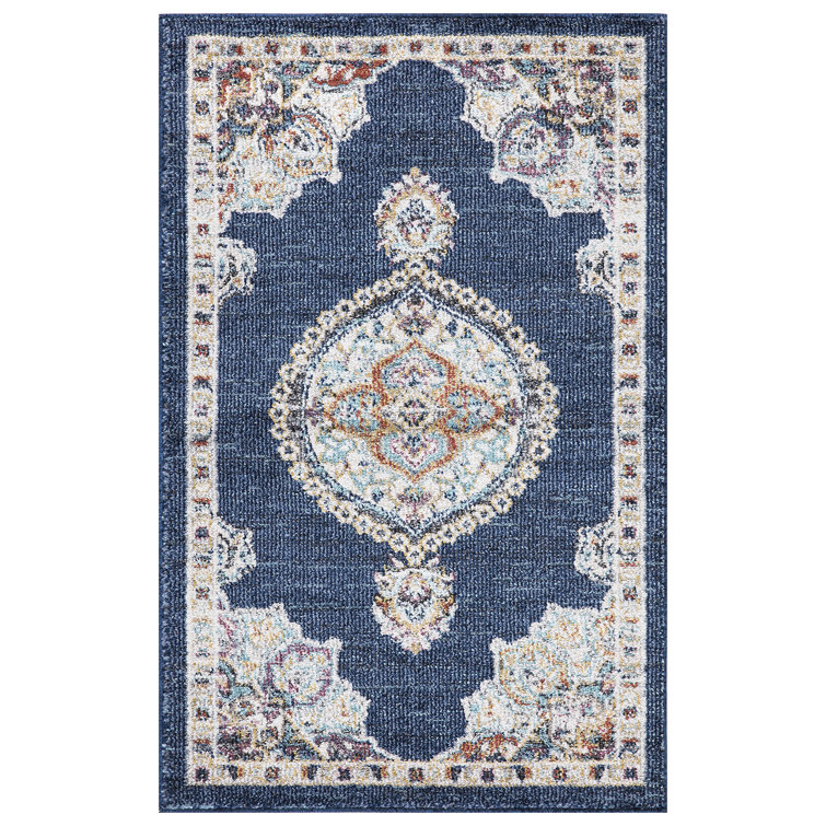 Medallion Power Loomed Performance Navy Rug