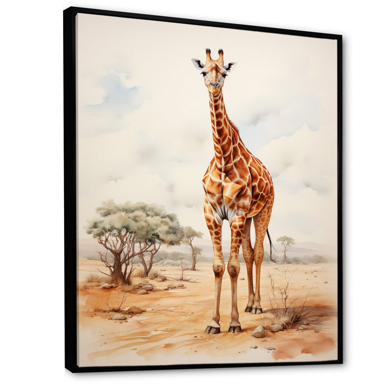 Girafe brune brune et brune sur toile, H 32 po x l 16 po x P 1 po, Cadre flottant noir