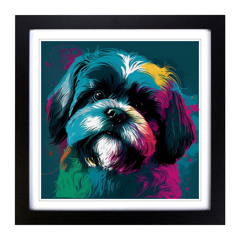 Shih Tzu Pop - Single Picture Frame Print on Wood, Black