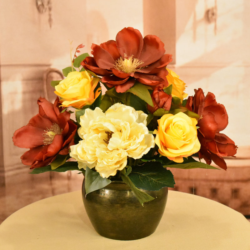 14 " Faux Peony in Ceramic Planter