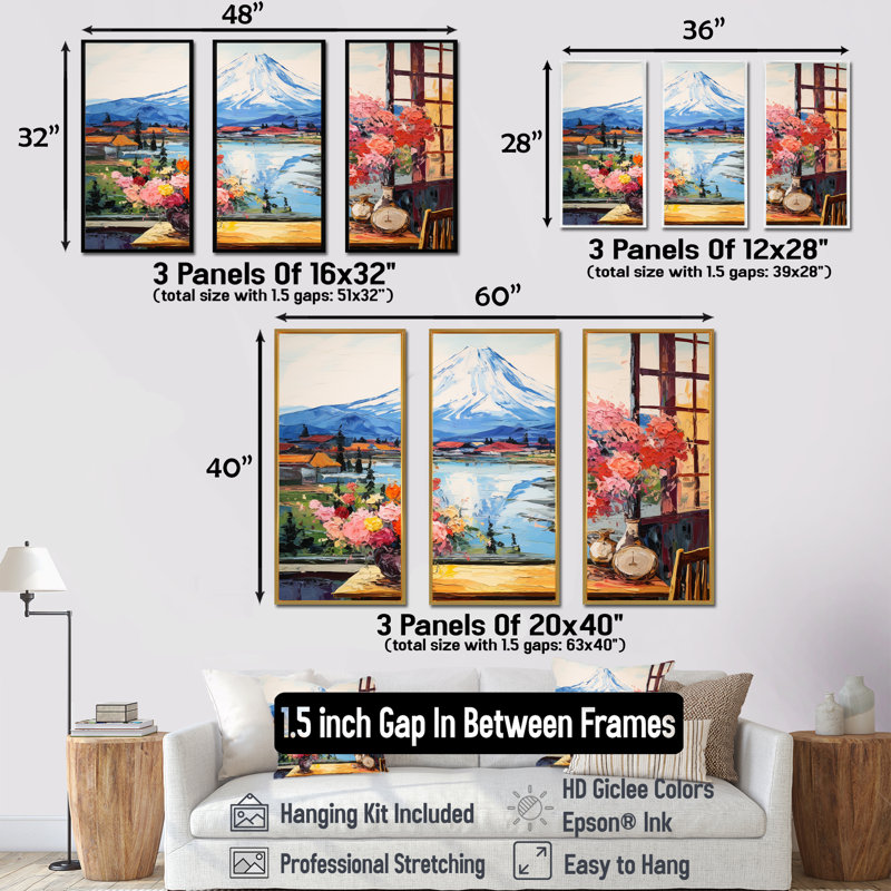 Montagne, Japon, vue sur la montagne, Mont Fuji 1 - Japon, art mural, H 28 po x l 36 po x P 1 po, Cadre flottant noir