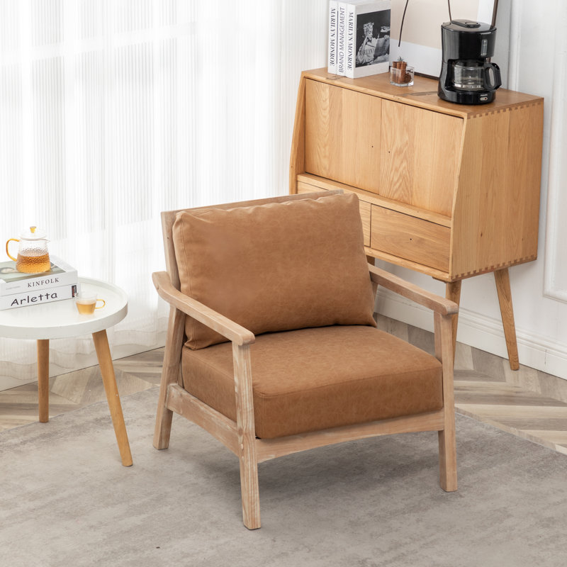 Fauteuil en polyester de 27 po Willbanks, Simili-cuir brun rétro