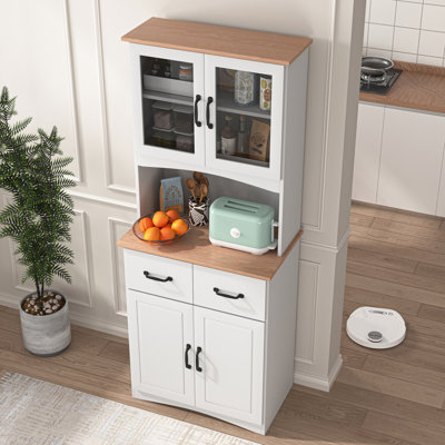 Wooden Kitchen Cabinet White Pantry Room Storage Microwave Cabinet by Winston Porter