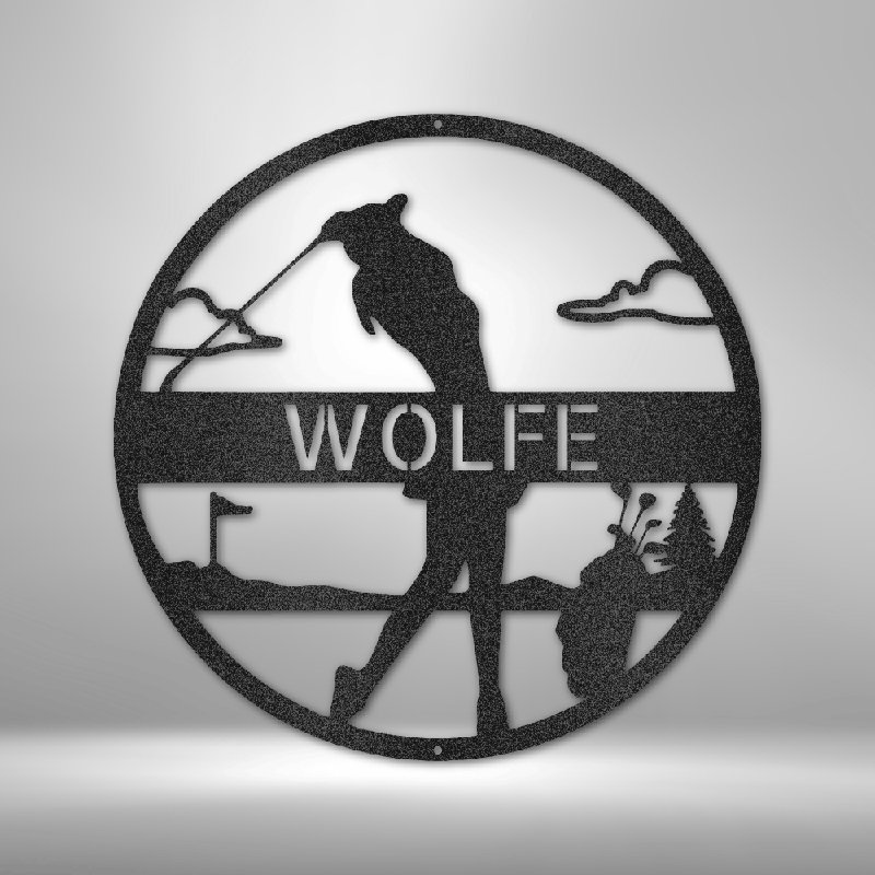 Monogramme de golfeuse personnalisable, panneau en acier, décoration murale en métal, H 34,25 po x l 35,5 po x P 0,5 po, Noir